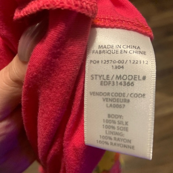 Ella Moss Hibiscus Floral Silk Strapless Dress in guava L $138 spring cocktail - Picture 9 of 10